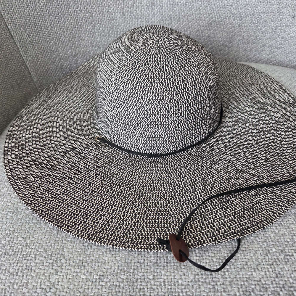 Elegant Black and White Wide Brim Hat Prana